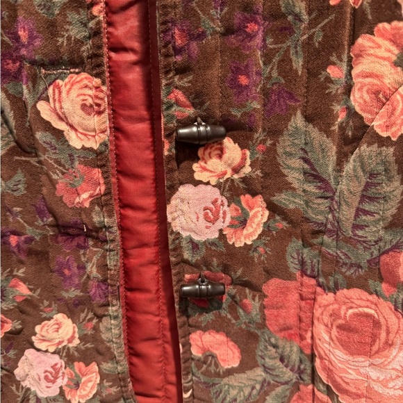 Vintage Floral Print Velvet Quilted Jacket Toggle Cottagecore Prairie Artsy Boho - Picture 4 of 9